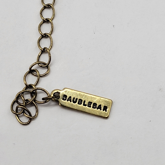 BaubleBar Opaque Amber Navy & Pink Glass Scarab Style Statement Necklace 16”+3” - Picture 3 of 12